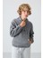 Gri Melanj Kalın Yumuşak Dokulu Standart Fit Nakışlı Polar Erkek Çocuk Sweatshirt - 11230 1
