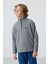 Gri Melanj Kalın Yumuşak Dokulu Standart Fit Nakışlı Polar Erkek Çocuk Sweatshirt - 11221 1