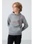 Gri Melanj Pamuklu Kalın İçi Tüylü Yumuşak Dokulu Standart Fit Baskılı Erkek Çocuk Sweatshirt - 11239 2