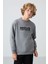 Gri Melanj Pamuklu Kalın İçi Tüylü Yumuşak Dokulu Standart Fit Baskılı Erkek Çocuk Sweatshirt - 11216 4