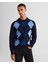Erkek Lacivert Regular Fit Bisiklet Yaka Desenli Kazak 8060072.433 1