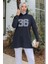 Kapüşonlu Baskılı Tesettür Tunik 1214 - Lacivert 5