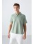 Tommy Life Açık Yeşil Pamuklu Kalın Yumuşak Dokulu Oversize Fit Basic Polo Yaka Erkek T-Shirt - 88327 3