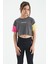 Koyu Gri Yazı Baskılı O Yaka Düşük Omuzlu Oversize Kız Çocuk T-Shirt - 75130 1