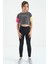 Koyu Gri Yazı Baskılı O Yaka Düşük Omuzlu Oversize Kız Çocuk T-Shirt - 75130 2