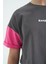 Koyu Gri Yazı Baskılı O Yaka Düşük Omuzlu Oversize Kız Çocuk T-Shirt - 75130 3