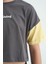 Koyu Gri Yazı Baskılı O Yaka Düşük Omuzlu Oversize Kız Çocuk T-Shirt - 75130 7