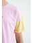 Pembe Yazı Baskılı O Yaka Düşük Omuzlu Oversize Kız Çocuk T-Shirt - 75130 7