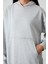 Gri Melanj Balon Kol Yazı Nakışlı Kadın Oversize Tunik Sweatshirt - 97163 3