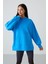 Mavi Balon Kol Yazı Nakışlı Kadın Oversize Tunik Sweatshirt - 97163 5