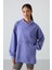 Eflatun Balon Kol Yazı Nakışlı Kadın Oversize Tunik Sweatshirt - 97163 5