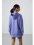 Eflatun Balon Kol Yazı Nakışlı Kadın Oversize Tunik Sweatshirt - 97163 6