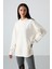 Ekru Balon Kol Yazı Nakışlı Kadın Oversize Tunik Sweatshirt - 97163 1