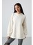 Ekru Balon Kol Yazı Nakışlı Kadın Oversize Tunik Sweatshirt - 97163 5