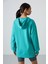 Deniz Yeşili Balon Kol Yazı Nakışlı Kadın Oversize Tunik Sweatshirt - 97163 6
