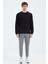 Tommy Life Siyah O Yaka Ön Dikiş Detaylı Basic Rahat Kalıp Erkek Sweatshirt - 88270 4