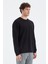 Tommy Life Siyah O Yaka Ön Dikiş Detaylı Basic Rahat Kalıp Erkek Sweatshirt - 88270 5