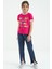 Fuşya Renkli Yazı Detaylı O Yaka Rahat Form Kız Çocuk T-Shirt - 75109 7