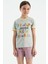 Gri Melanj Renkli Yazı Detaylı O Yaka Rahat Form Kız Çocuk T-Shirt - 75109 1