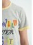 Gri Melanj Renkli Yazı Detaylı O Yaka Rahat Form Kız Çocuk T-Shirt - 75109 5