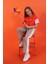 Portakal Yazı Baskılı O Yaka Düşük Omuzlu Oversize Kız Çocuk T-Shirt - 75130 1