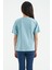 Açık Mavi O Yaka Yazı Baskılı Düşük Omuz Oversize Kız Çocuk T-Shirt - 75115 8