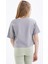 Tommy Life Gri Oversize Renkli Yazı Baskılı Düşük Omuz O Yaka Kız Çocuk Crop T-Shirt - 75038 8