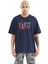 Tommy Life Indigo Yazı Nakışlı O Yaka Oversize Erkek T-Shirt - 88223 1