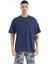 Tommy Life İndigo Kol Arma Detaylı Basic Oversize Erkek T-Shirt - 88193 1