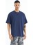 Tommy Life İndigo Kol Arma Detaylı Basic Oversize Erkek T-Shirt - 88193 5