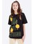 Tommy Life Siyah Oversize Emoji Baskılı O Yaka Düşük Omuz Kız Çocuk T-Shirt  - 75042 5