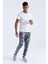 Tommy Life Gri Melanj Erkek Kamuflaj Desenli Dar Kesim Jogger Eşofman Alt-84754 5