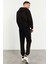 Tommy Life Siyah Erkek Kapüşonlu Kanguru Cep Oversize Lastik Paça Eşofman Takımı - 85117 7