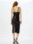 Pullu Payetli Abiye Elbise Midi Boy Çift Askılı Yırtmaçlı Kalp Yaka Slim Fit 4