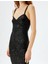 Pullu Payetli Abiye Elbise Midi Boy Çift Askılı Yırtmaçlı Kalp Yaka Slim Fit 5