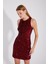 Party Elbisesi Bordo Pul Payetli Kadife Kumaş Sırt Dekolteli Mini Elbise 1