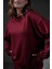 Bordo Örme Modal Oversize Kadın Sweatshirt 28037 1