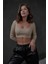 Kadın Vizon Açık Yaka Uzun Kollu Fitilli Örme Crop Bluz 28209 4