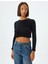 Uzun Kollu Tişört Crop Kayık Yaka Yumuşak Dokulu Slim Fit 3