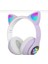 Kablosuz Bluetooth 5.0 Led Işıklı Kedili Şık Kulaklık Mor 1