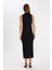 Bodycon Vücudu Saran Basic Düz Yarım Balıkçı Yaka Kolsuz Maxi Siyah Elbise D5067AX24AU 5