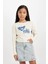 Kız Çocuk Cropped Fit Bisiklet Yaka Baskılı Ribana Uzun Kollu Tişört D2987A824AU 3