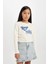 Kız Çocuk Cropped Fit Bisiklet Yaka Baskılı Ribana Uzun Kollu Tişört D2987A824AU 4