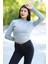 Kadın Gri Fitilli Crop Triko Kazak Kısa Model Akrilik Kumaş Ribanalı - 3122 1