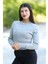 Kadın Gri Fitilli Crop Triko Kazak Kısa Model Akrilik Kumaş Ribanalı - 3122 2