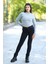 Kadın Gri Fitilli Crop Triko Kazak Kısa Model Akrilik Kumaş Ribanalı - 3122 4