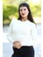 Kadın Bej Fitilli Crop Triko Kazak Kısa Model Akrilik Kumaş Ribanalı - 3122 1