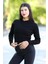 Kadın Siyah Fitilli Crop Triko Kazak Kısa Model Akrilik Kumaş Ribanalı - 3122 3