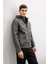 Antrasit Su İtici Slim Fit Dar Kesim Çıkarılabilir Kapüşonlu Fermuarlı Cepli Suni Deri Mont R2523AZ24WN 3