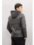 Antrasit Su İtici Slim Fit Dar Kesim Çıkarılabilir Kapüşonlu Fermuarlı Cepli Suni Deri Mont R2523AZ24WN 4